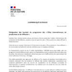 Communiqué de presse du ministère de la Culture - 
Désignation des lauréats du programme des « Pôles internationaux de production et de diffusion »